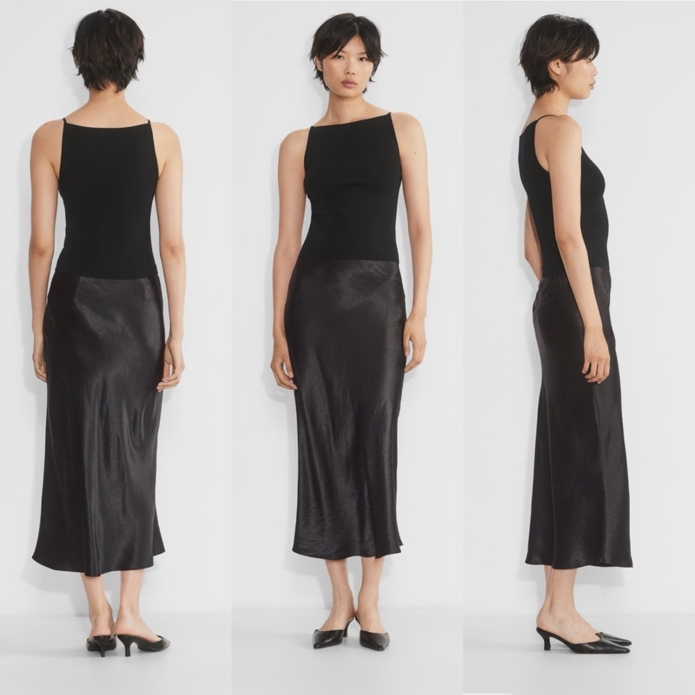 Aritzia Babaton Slip Satin Maxi Skirt in Black Size 6
